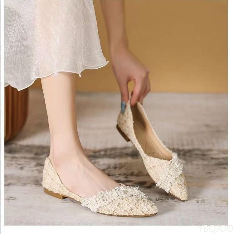 Fashion 2025 Summer New Shoes Ladies Elegant French Flats Fairy Gentle Lightweight Shoes Sharp Pointed Comfortable Women's Flat Mujer