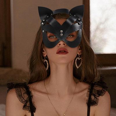 Female Half Face Cat Role Playing Mask, Leather Material, Halloween Party Game Eye Decoration Mask
