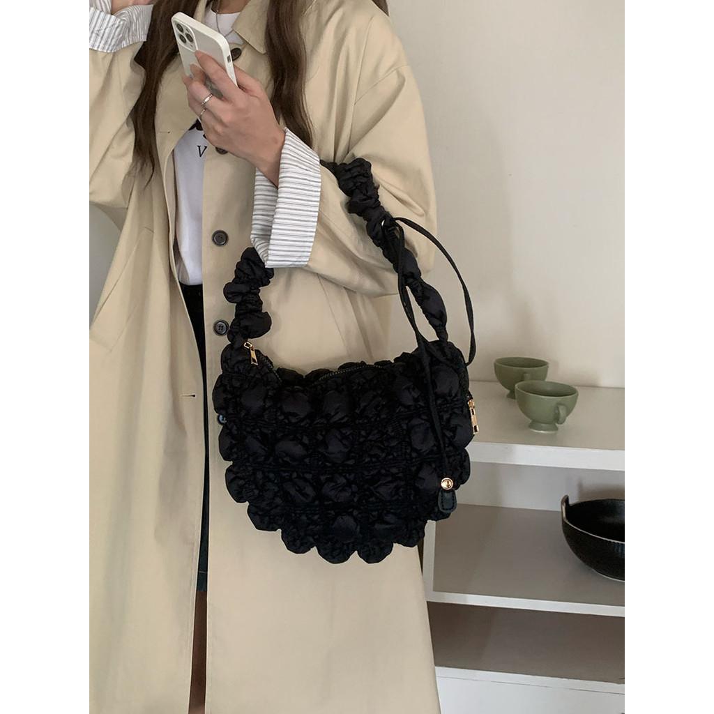 IELGY All-Match One-Shoulder Underarm Korean Version Down Padded Jacket Bag Casual Cross-Body Folded Cloud Bag