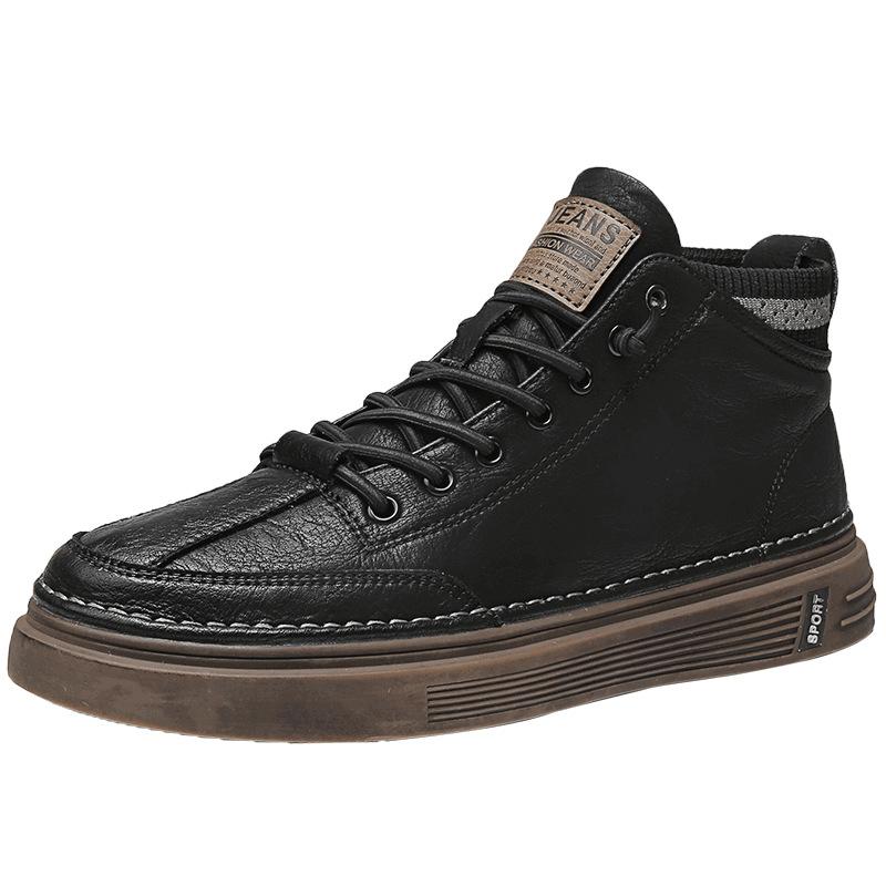 New autumn sub-fleece warm high-top board shoes casual leather shoes Martin boots trendy shoes