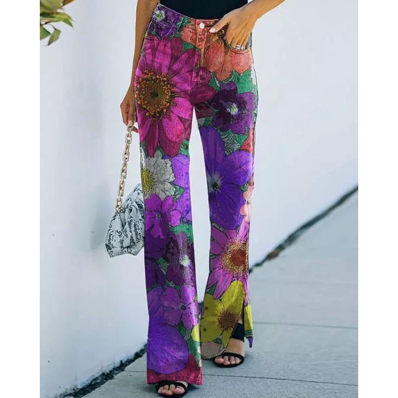 Printed Jeans, Thin Women's Casual Pants, Large Size