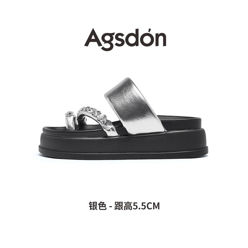 Augustine Platform Slippers Women's Wear 2025 New Summer Platform Silver with Skirt Rhinestone Cover Toe Sandals
