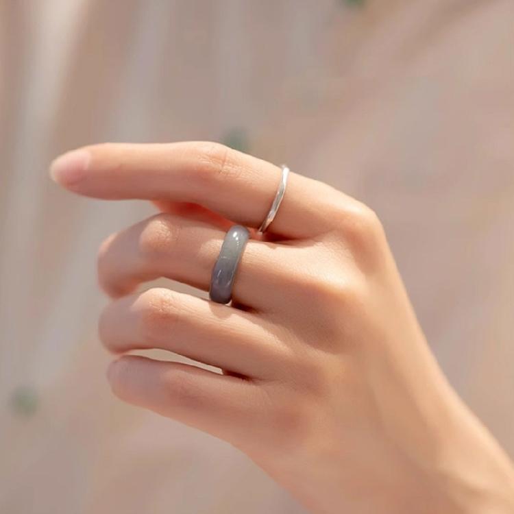 Elegant Natural Green Glass Rings Portable for Women Retro Chinese Styles Rings Portable for Any Gifts Giving Occasion