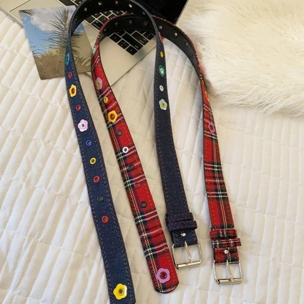 Korean Style Red Plaid Waist Belt Adjustable Women's Jeans Belt Pin Buckle Waistband  Women Gifts