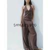 Summer New Product Women's Clothes French Pleated Design Drape Fabric Mid Waist Wide Leg Casual Trousers 8338504