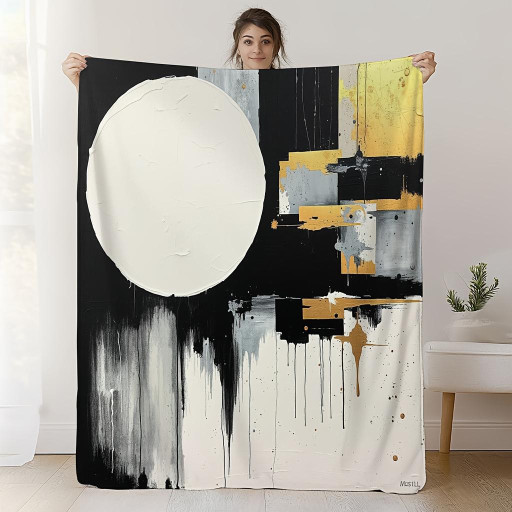Pc Abstract Geometric Black White Golden Brown Beige Blanket Soft Flannel AllSeason Luxury Bedspread Couch Throw Camping