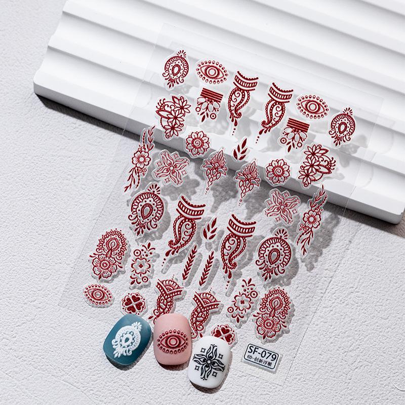 Sky Cross Retro Baroque 6D Embossed Nail Art Stickers - Pharaoh's Eye Design with European Back Adhesive