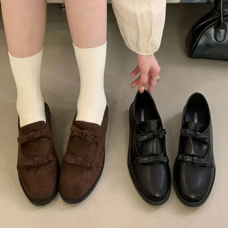 Fashion IPPEUM Mary Janes Shoes For Women Round Toe Bow Pumps 2025 New Fashion Loafers Shoe