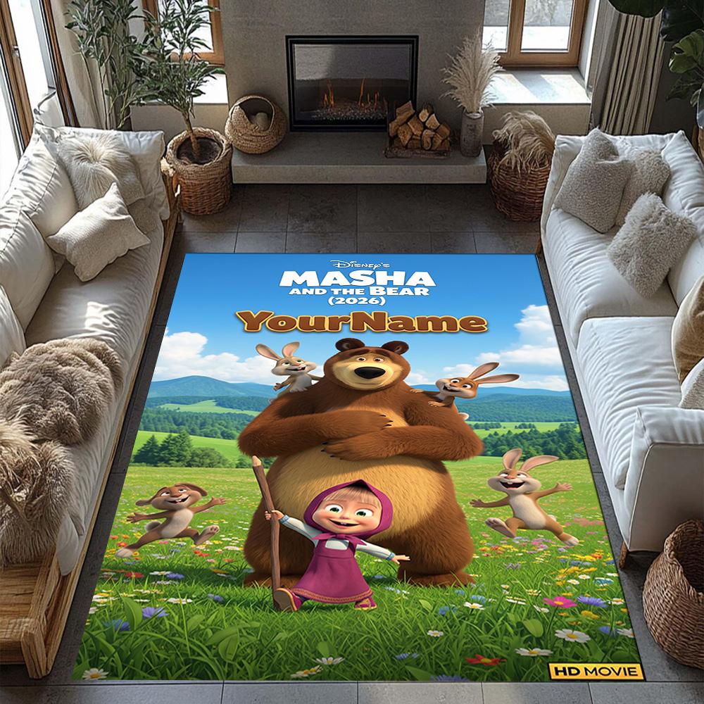 Masha Bear Customized Name Area Rug Design for Balcony Entryway Game Room Hallway Antislip Carpet Office home decor Spiritual Gift