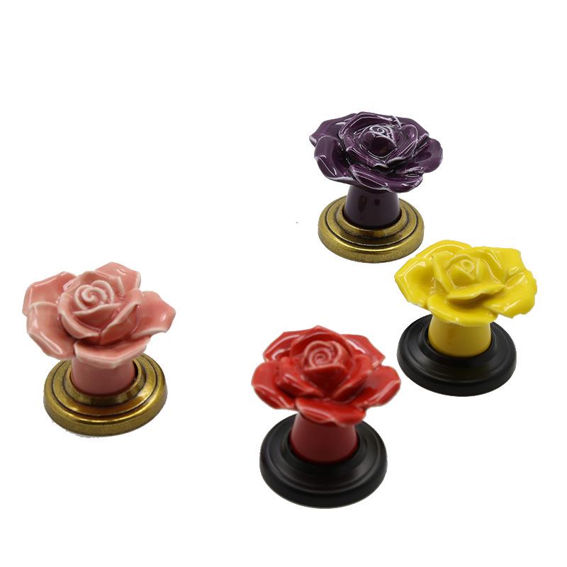 Rose Ceramic Cabinet Handle - Modern Pastoral Style, Single Hole Design for Drawer, Wardrobe, or Door