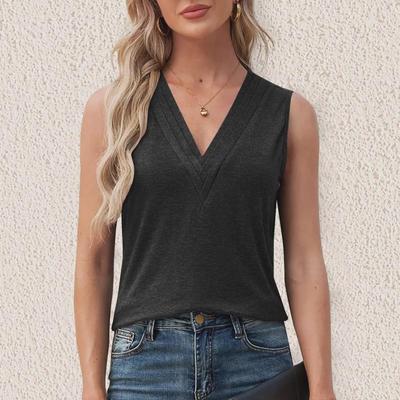 2024 Multi-Layered Solid Color V-Neck Vest T-Shirt for Women