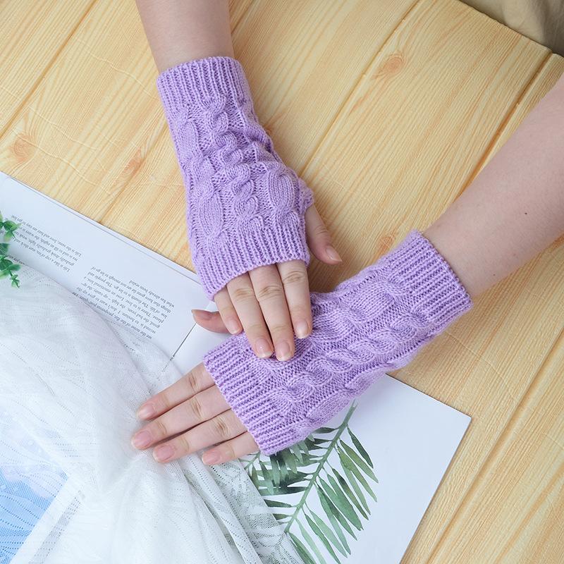 Women's Korean Style Winter Warm Knitted Gloves Couple's Fashion Cycling Fingerless Gloves