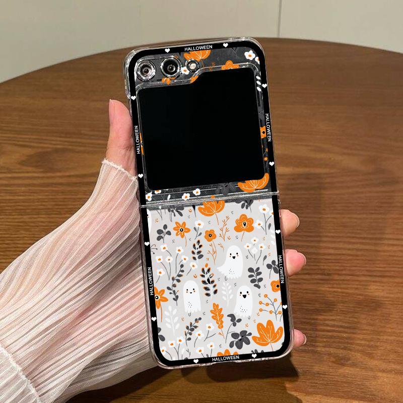 Fashionable Halloween Pumpkin Ghost Phone Case for Samsung Galaxy Z Flip6 Flip7 for Z Flip 7 6 5 4 3 Folding Clear Hard Cover