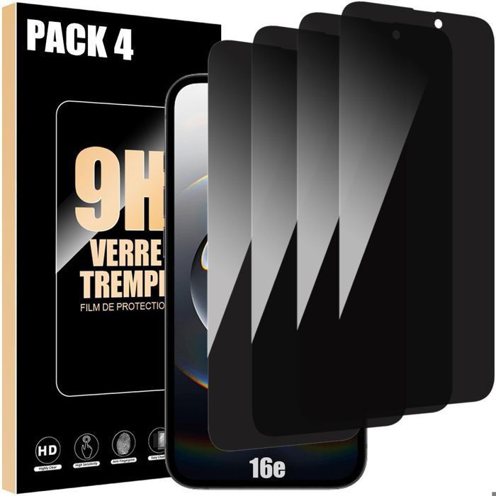 Film de protection en verre trempé - Anti-Espion - pour iPhone 16e - 4 pièces - Résistant aux chocs - 9H