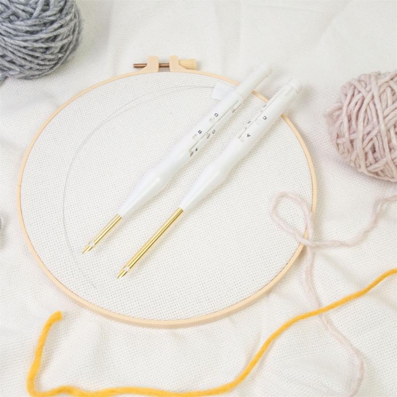 Adjustable Punching Needle Tool With 5 Embroidery Cloth and Threader 5mm Needle Tip For Embroidery Crafting Project