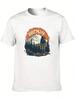 JeeweySaucy Unisex Vintage Bergsteiger Grafik-T-Shirt - Weißes Outdoor-Abenteuer-T-Shirt mit Kiefern und Gipfeln