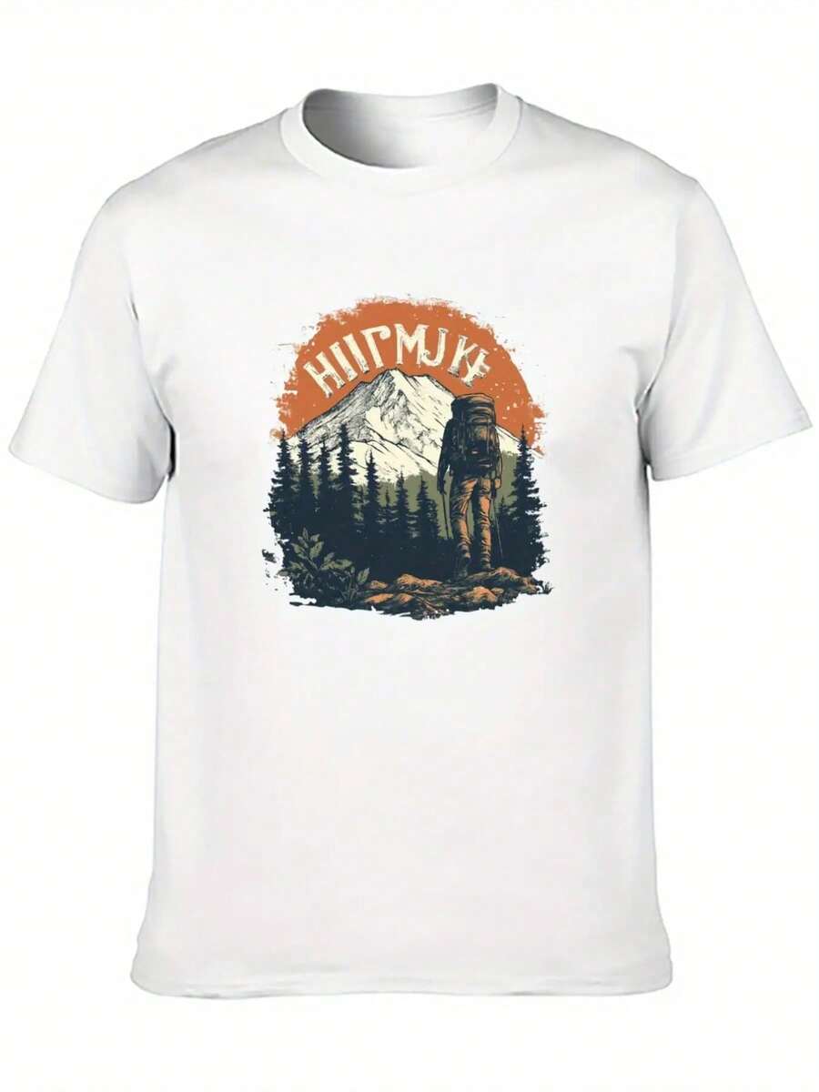 

JeeweySaucy Unisex s Vintage Mountain Climbing Graphic T-Shirt - White Outdoor Adventure Tee With Pine Trees & Peaks L