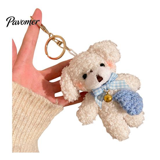 Healing Style Plush Toy Bear Charm Keychain, Cute Puppy Bag with Keychain Pendant Crocheted Accessories, Stuffed Animal for Women Girls Backpack Skin