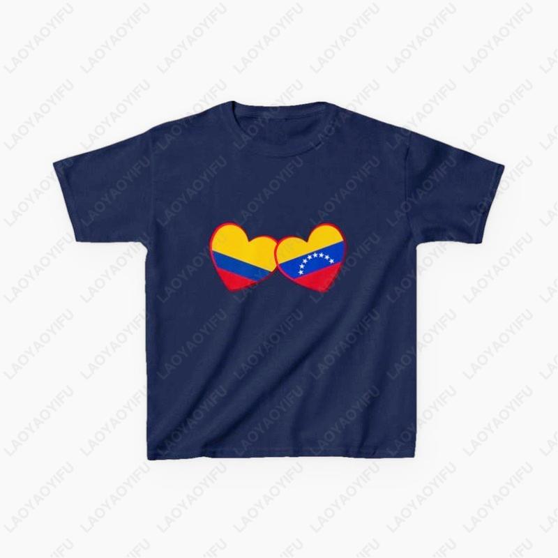 Colombian Venezuelan Flag Heart Youth TShirt Colombia Venezuela Graphic Shirts Fashion Harajuku Unisex Cotton Shortsleeve Tees