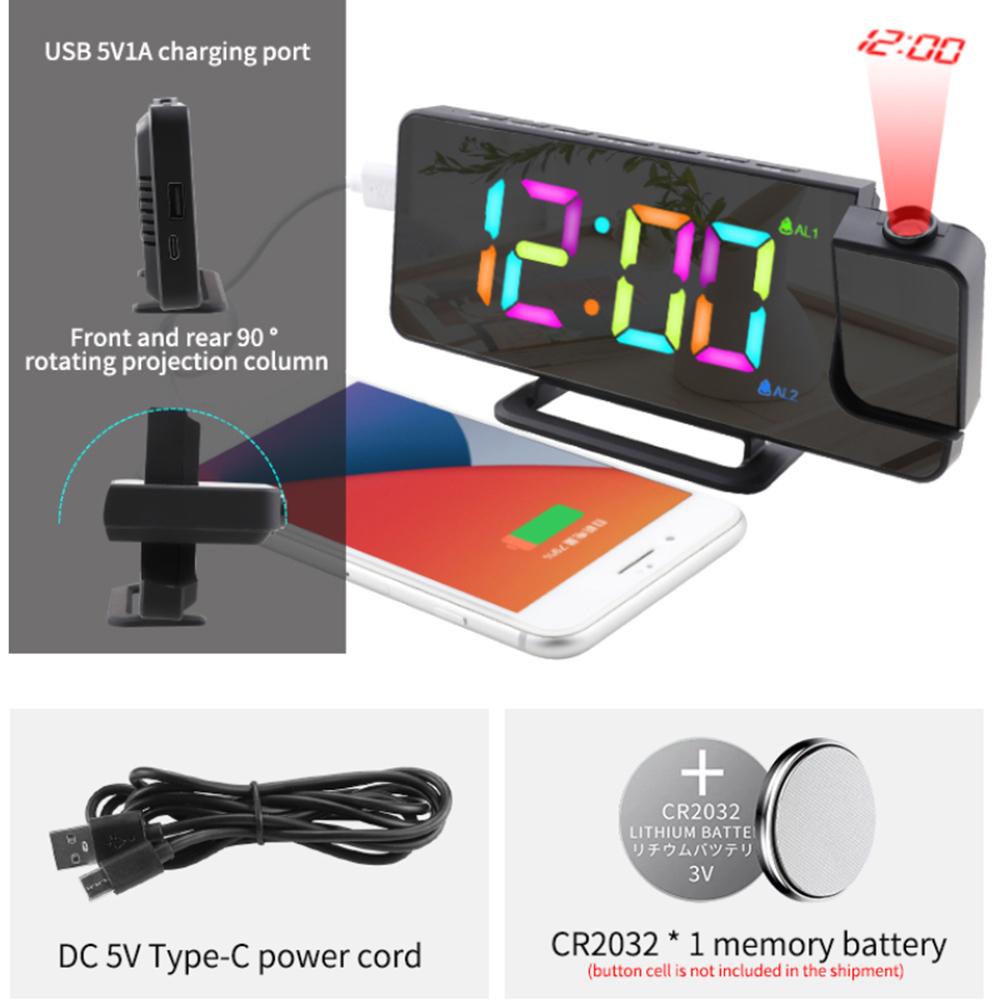 Projection Alarm Clock Digital Mirror Clocks with 180 degrees Rotatable Projector RGB Color Digital LED Display 6 Display Brightness Dual Alarm