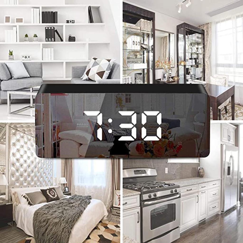 Digital Alarm Clock Big Screen LED Bedside Alarm Clock Mirror Clock Snooze