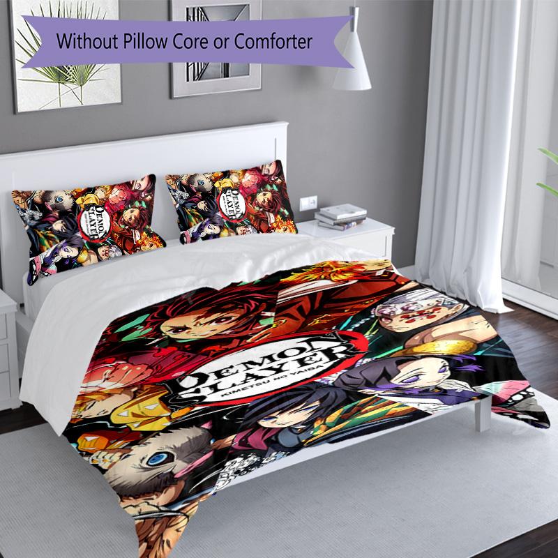 3pcs Demon Slayer characters1 pattern bedding set duvet cover set includes duvet cover &pillowcases, perfect all season bedroom decoration & gift