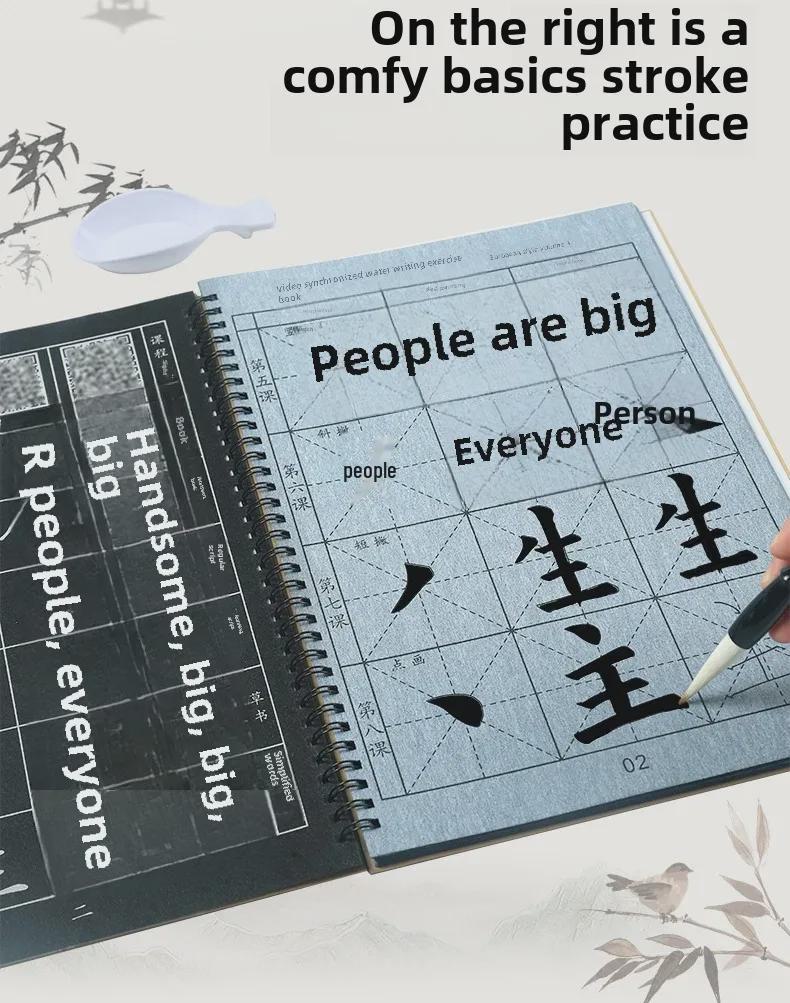 Set de caligrafie în stil european: Pânză de scris cu apă pentru studenți, pensulă și autocolant pentru cuvinte, pentru controlul stiloului și antrenamentul de bază al mișcărilor