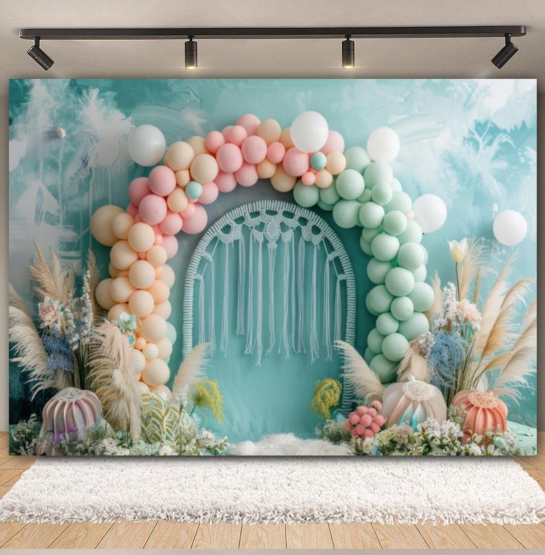 3D Balloons Rainbow Happy Birthday Photography Backdrop Colorful Girl Boy Birthday Party Baby Shower Decor Photozone Background