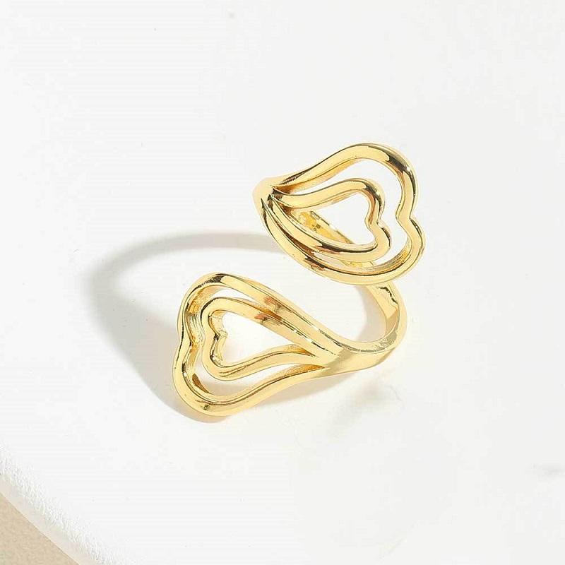 

Stainless Steel Double Heart-shaped Open Rings For Men Women Simple Metal Hollow Irregular Line Ring Waterproof Zircon Gifts