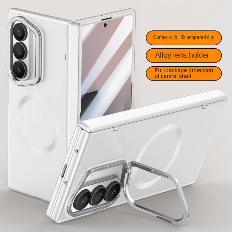 Built-in Magsafe Magnetic with Tempered Glass Film Holder Phone Case for Samsung Galaxy Z Fold 7 Spring Hinge Protect Back Cover