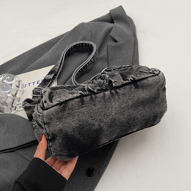 Vintage Denim Shoulder Bag Women's Large Capacity Messenger Bag Multi-pockets Satchel Bags Adjustable Strap Ladies Crossbody Bag
