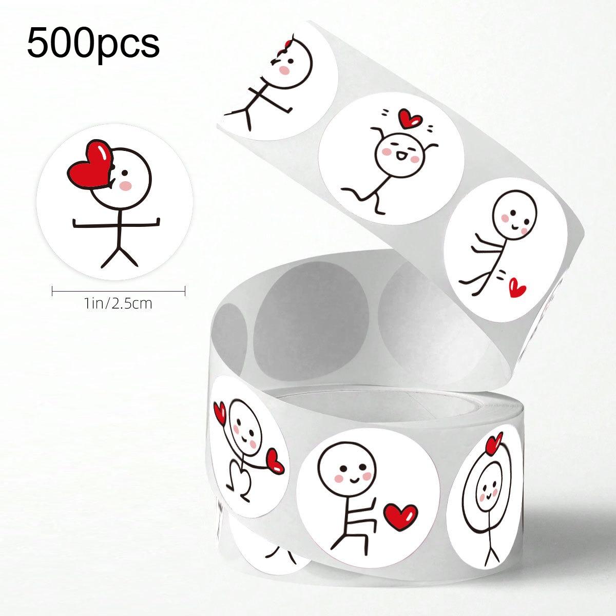 500pcs/roll Matchstick People Thumbs Up Self-Adhesive Stickers Scrapbooking Envelope Paper Sealing Labels PVC Adhesive Stickers