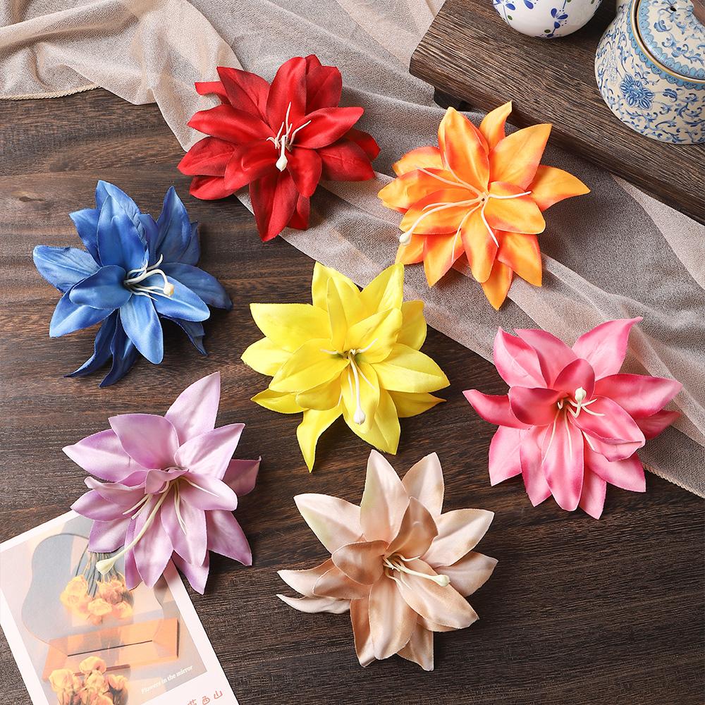 5/10Pcs Lily Artificial Flower Heads Hawaiian Silk Flower for Home Decoration Beach Holiday Wedding Girl Hair Accessories Decor