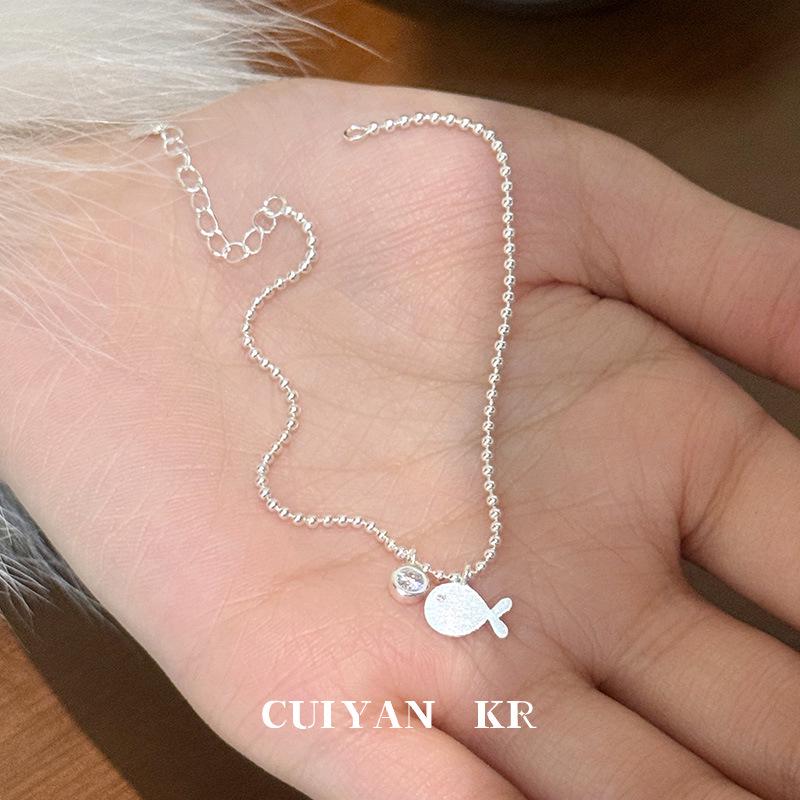 Cui Yan S925 Sterling Silver Korean Fish Round Diamond Bracelet – Women's Stackable Plain Silver Jewelry, Best Friend Gift.