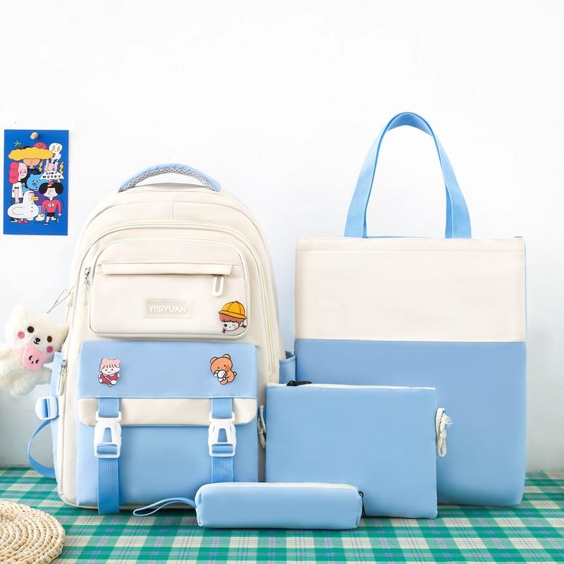 Small, fresh and large-capacity junior high school schoolbag women's casual and durable backpack three-piece schoolbag