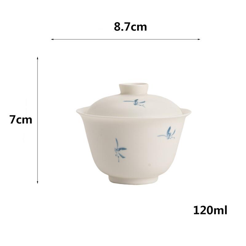 Матовая Белая Ручная Роспись Осенняя Орхидея Керамическая Крытая Миска Чашка-Бокал Белый Фарфор Гайвань с Крышкой