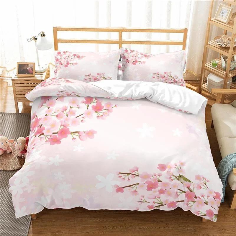 Plum Blossom Red Flower Floral Comfortable Duvet Quilt Cover Pillowcase Bedding Set Children Bedroom Decoration Home Textile