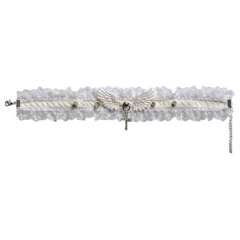Retro Lace Stud Collar Angel Wings Necklace Collar Accessory