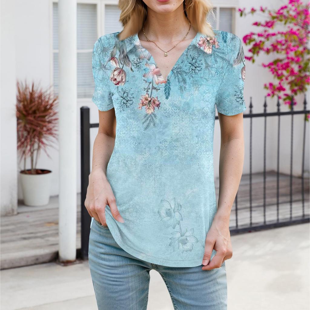Womens Shirts Summer Business Casual Work Tops Short Sleeve Button Down Collared V Neck Blouse T-Shirt