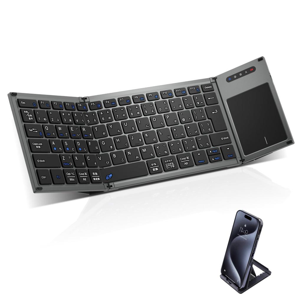 Ewin Wireless Bluetooth Keyboard, Foldable, JIS Standard Japanese Layout, Touchpad, iPadiPhone Keyboard, Three-Device Switching, Compatible with