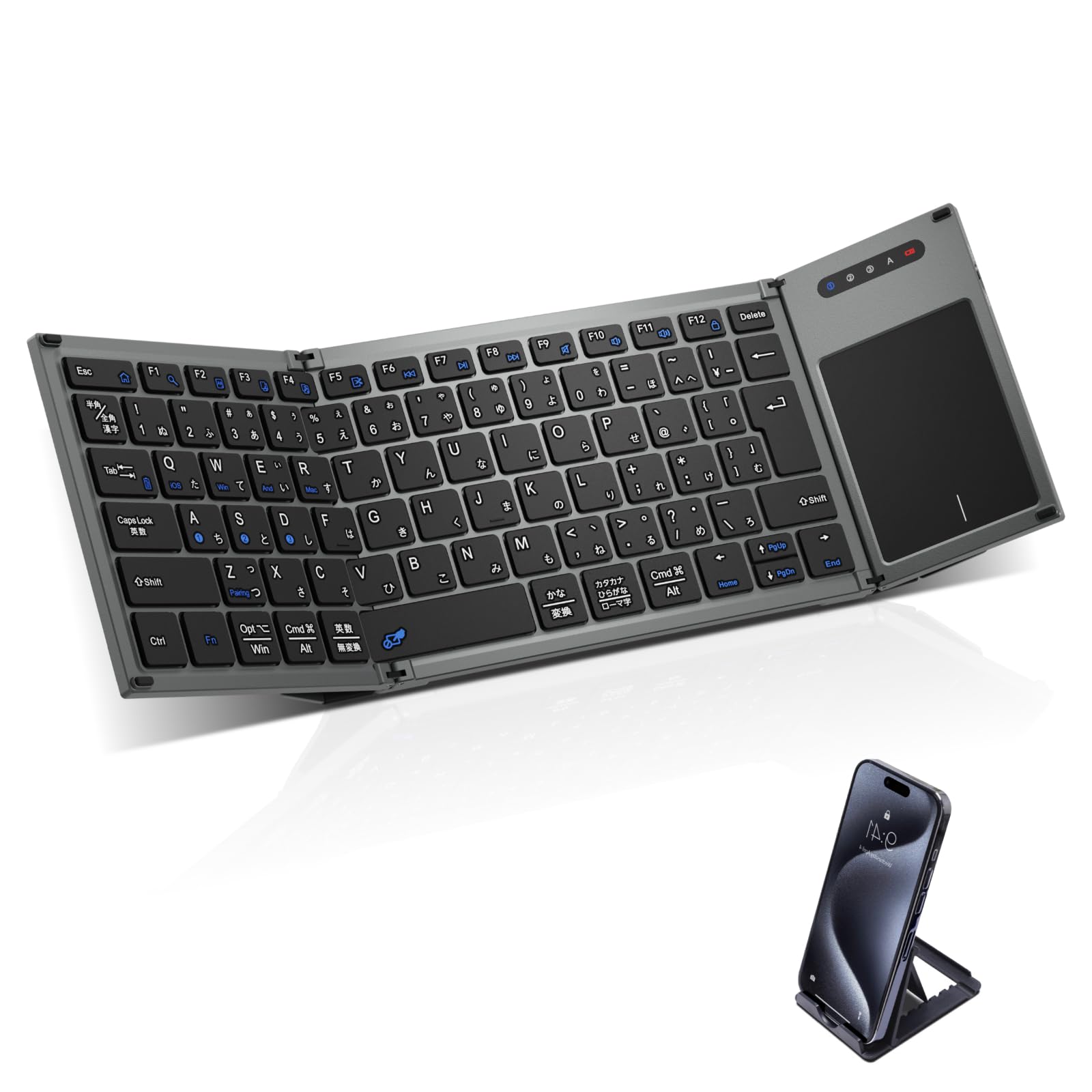 

Ewin Бездротова Bluetooth Клавіатура JIS Стандартна Японська Сумісна з Підставкою, Складана, Розкладка, Тачпад, Клавіатура для iPad/iPhone, Три Пристрої