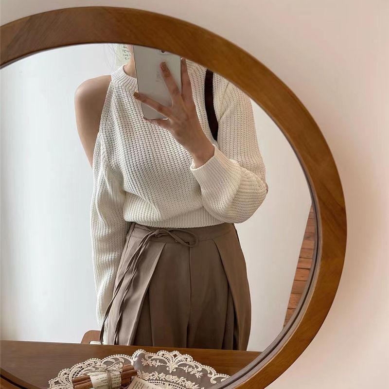 

Южная Корея Шикарный Весна и Осень Французский Нежный Маленький Пуловер Свитер Дизайн Чувство Чистого Ветра Темпераментный Свитер С Открытыми Плечами XL белый