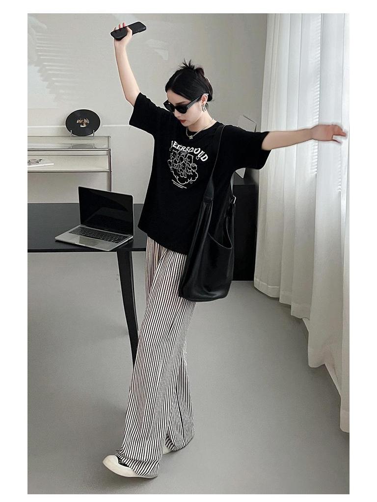Women's Summer 2025 Striped High-Waisted Wide-Leg Casual Pants