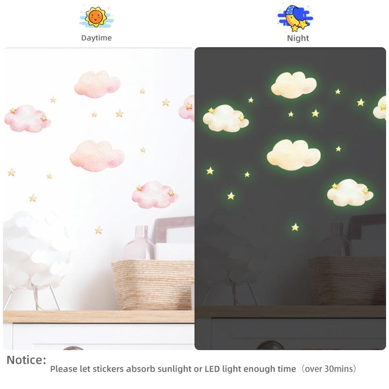 Stars Clouds Glowing Pink Wall Stickers for Kids Girls Room Bedroom Home Decor Glow In The Dark Fluorescent Light Switch Sticker