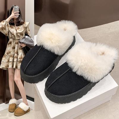 Fashion Fur Slippers Women's Winter Plush Luxury Slip-On Thick Soled Slippers Women's Thick Soled Designer Cotton Home Shoes
