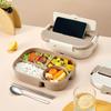 Compartment Lunch Box Plastic Portable Lunchbox Students Office Bento Box Microwave Food Containers with Chopsticks and Spoon