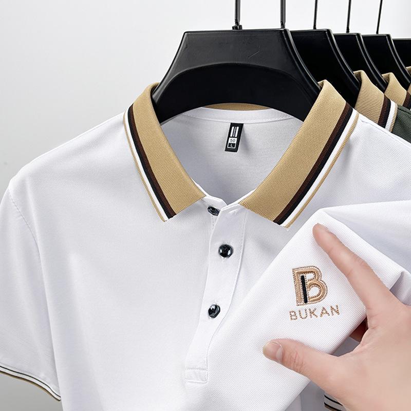 

Тонкие вышитые лацканы с короткими рукавами, повседневная мужская рубашка-поло среднего размера в горошек, однотонная 4XL