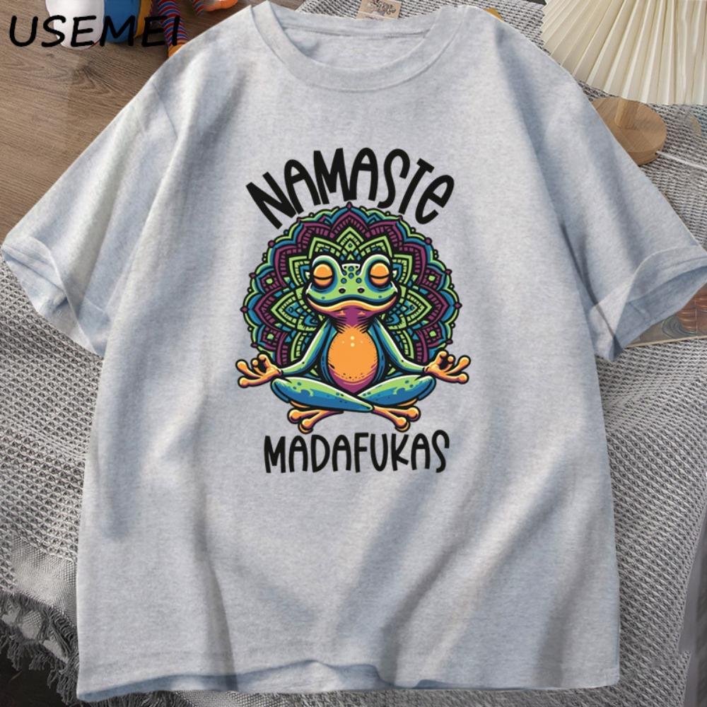 Fun Yoga T-shirt Frog Self Care T-shirt Cotton Short Sleeve Front, Comfortable and Soft Fabric, Men's Street Wear T-shirt