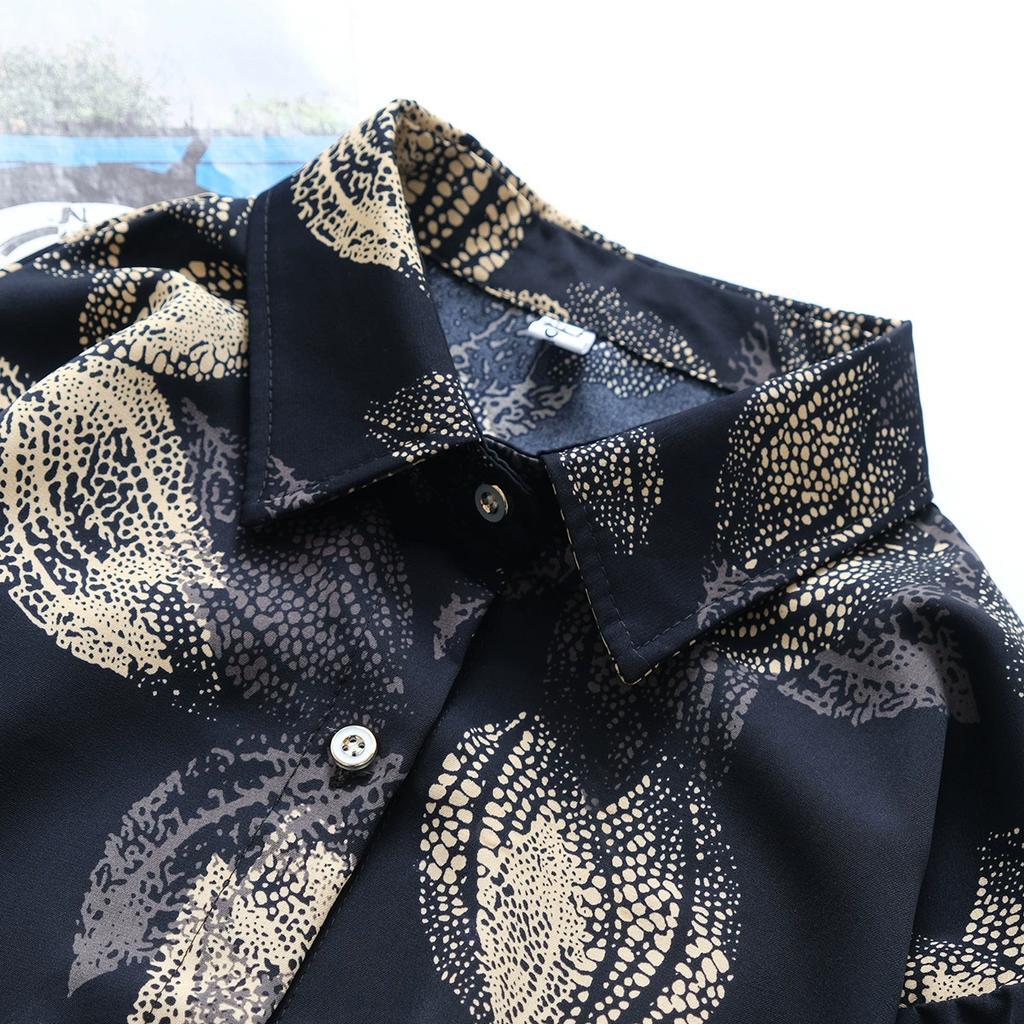 European and American Style Women's Flower Print Loose Collared Long Sleeved Fashionable Shirt