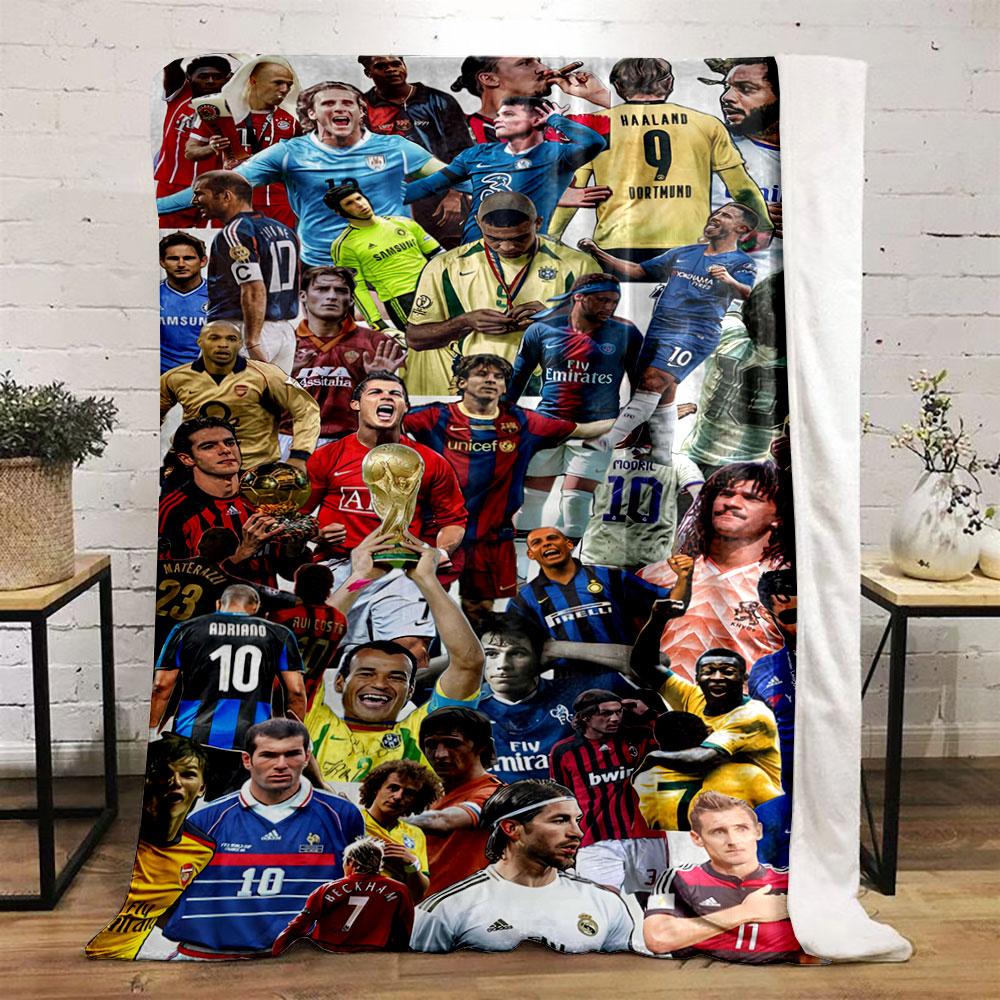 A collage of iconic football players in various jerseys and celebrations. for all seasons blanket lunch break throw gift